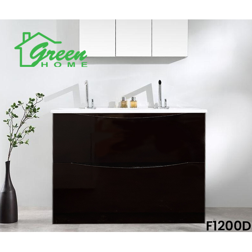1200mm Double Basin Dual Drawer Floor Standing Vanity - Glossy Brown ...