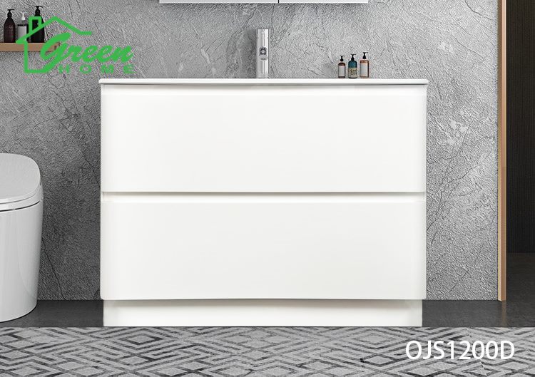1200mm OJS Glossy White Double Drawers Floor Standing Vanity + Ceramic ...